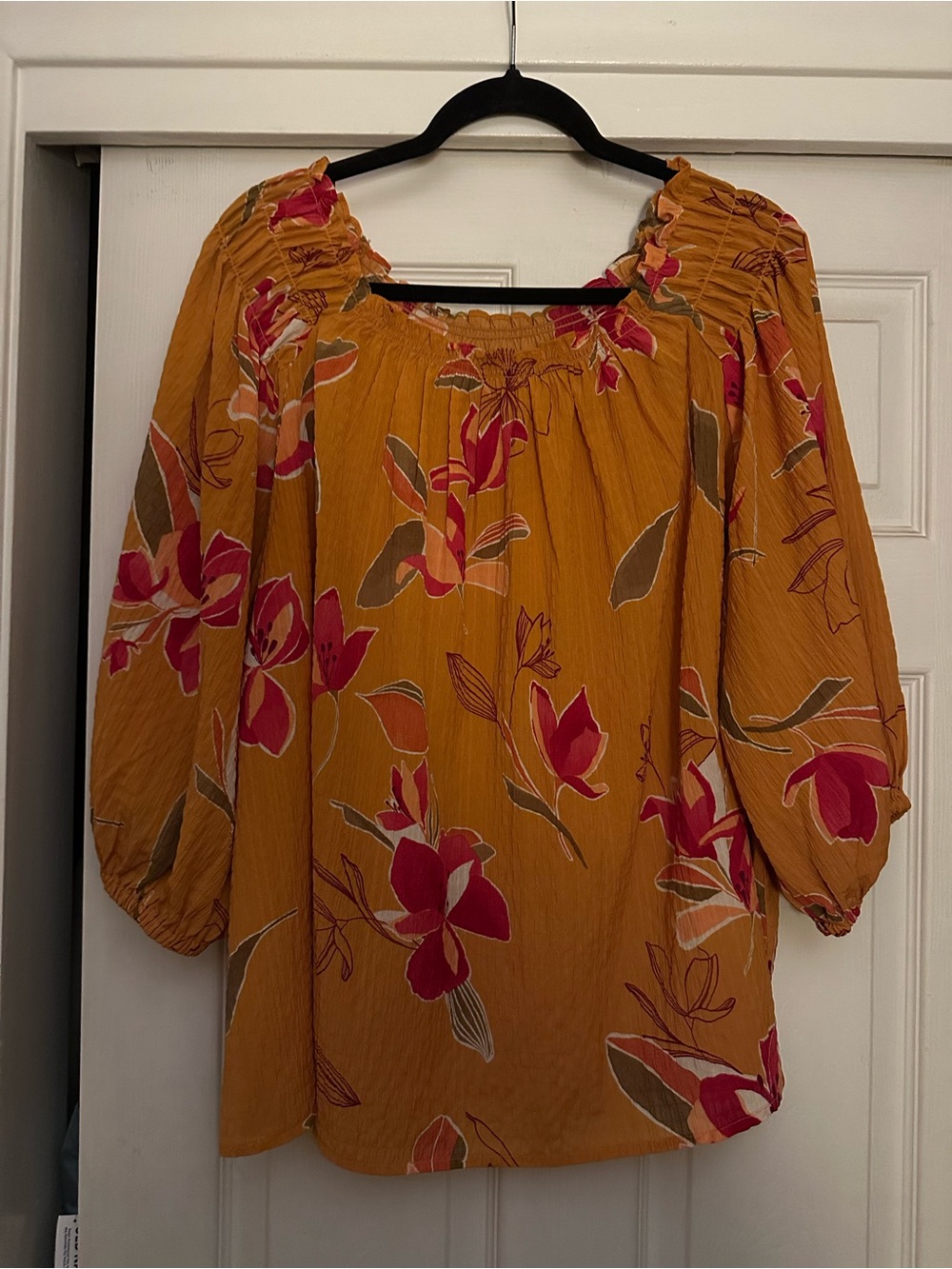 Women’s Mustard Floral Peasant Blouse